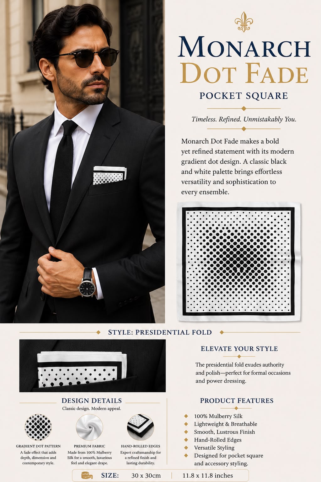 MONARCH DOT FADE POCKET SQUARE
