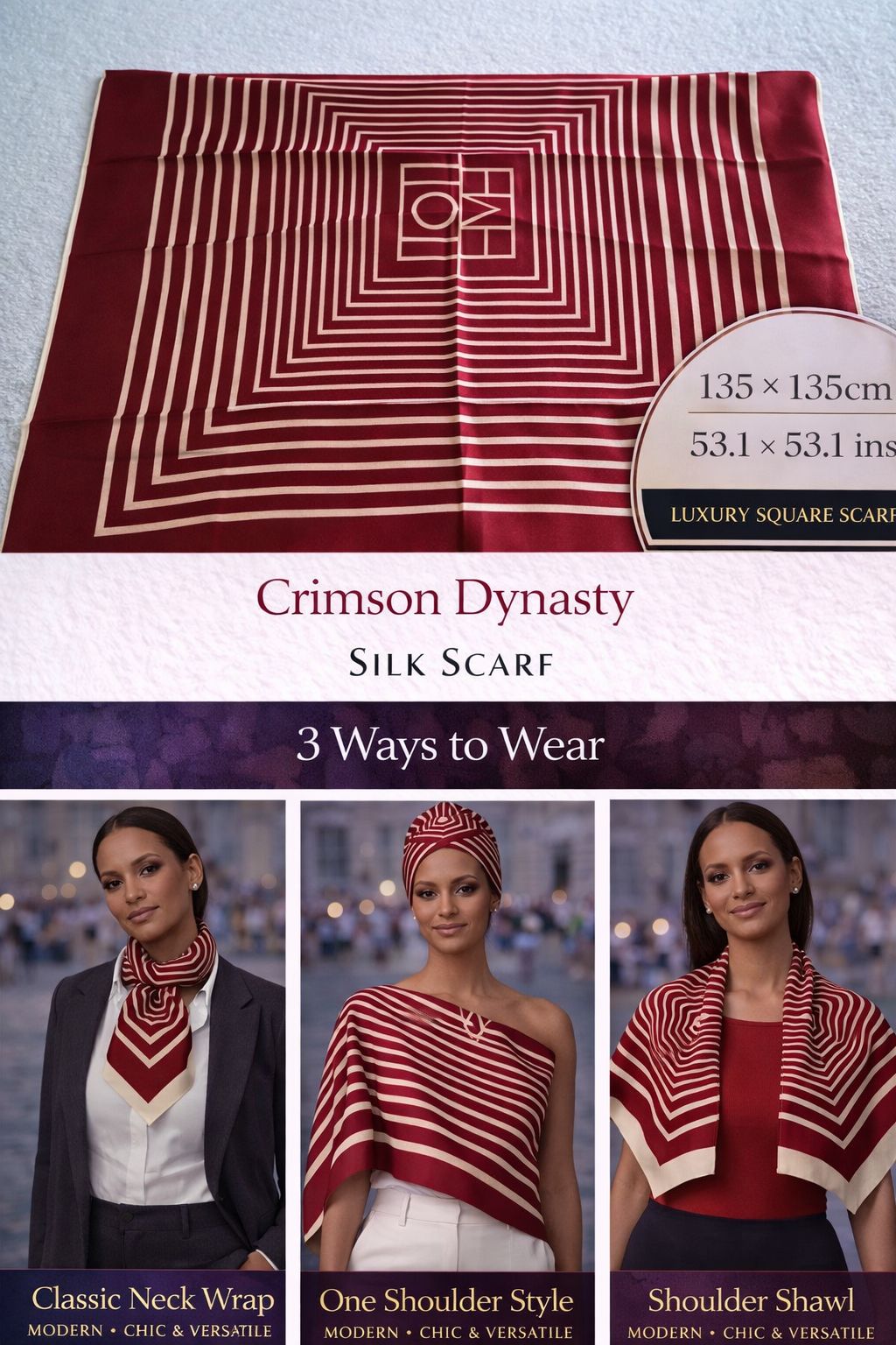 ❤️ Crimson Dynasty Silk Scarf