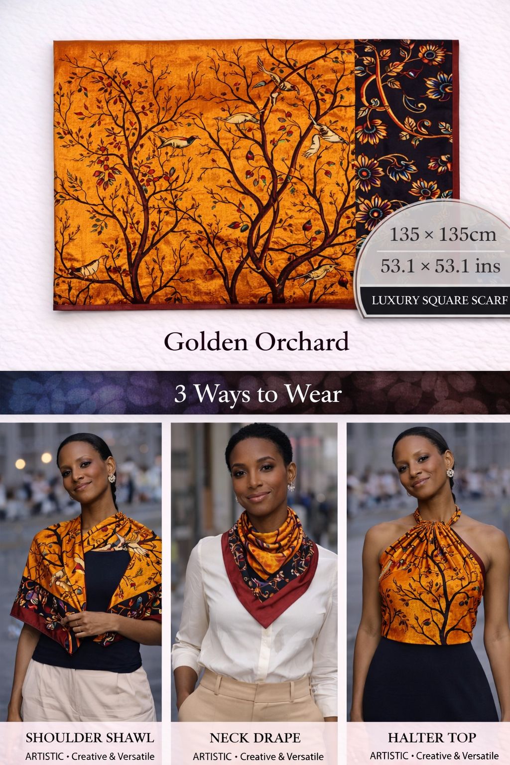 🍂 Golden Orchard Silk Scarf