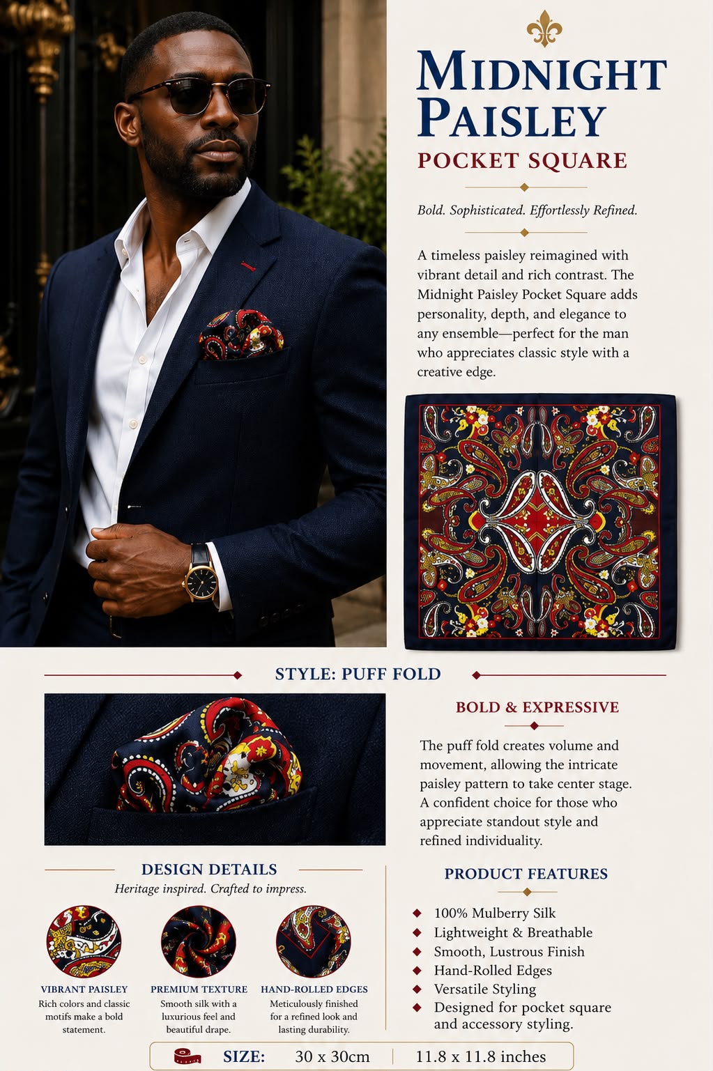 MIDNIGHT PAISLEY POCKET SQUARE