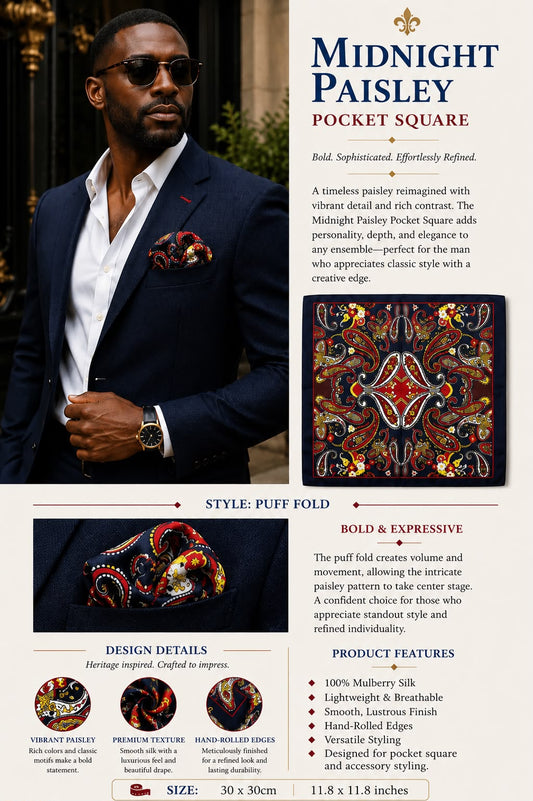 MIDNIGHT PAISLEY POCKET SQUARE