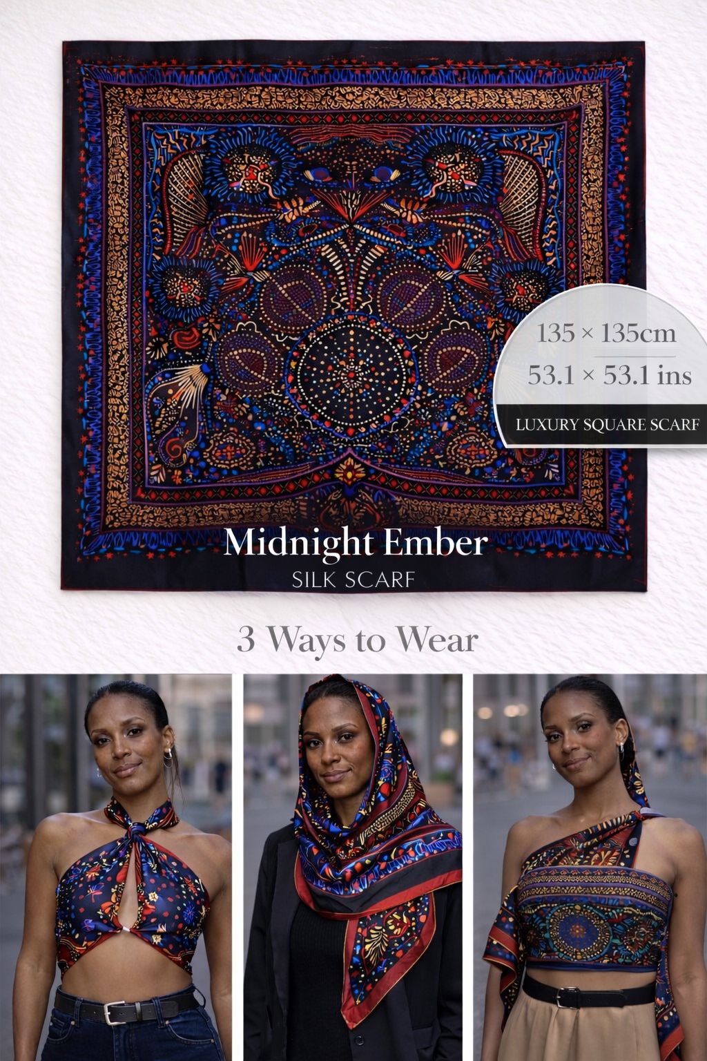 Midnight Ember Silk Scarf