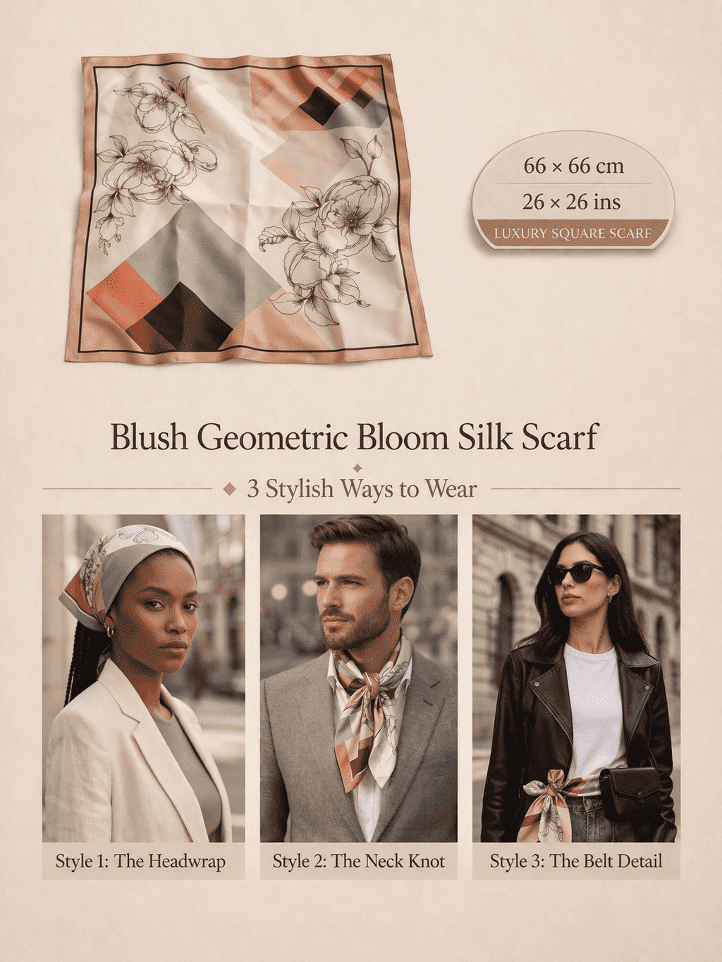 Blush Geometric Bloom Silk Scarf